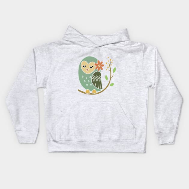 Owl on Branch Kids Hoodie by koolteas